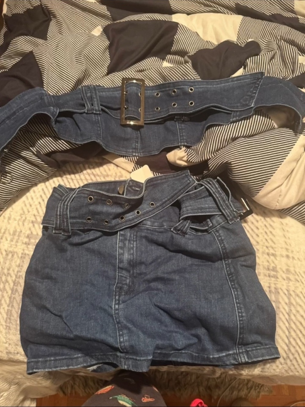 Fashion Nova Dark Blue Denim Mini Skirt with Matching Belt